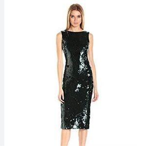Dress the Population XL Sequin Midi Dress in Dark Teal and Black